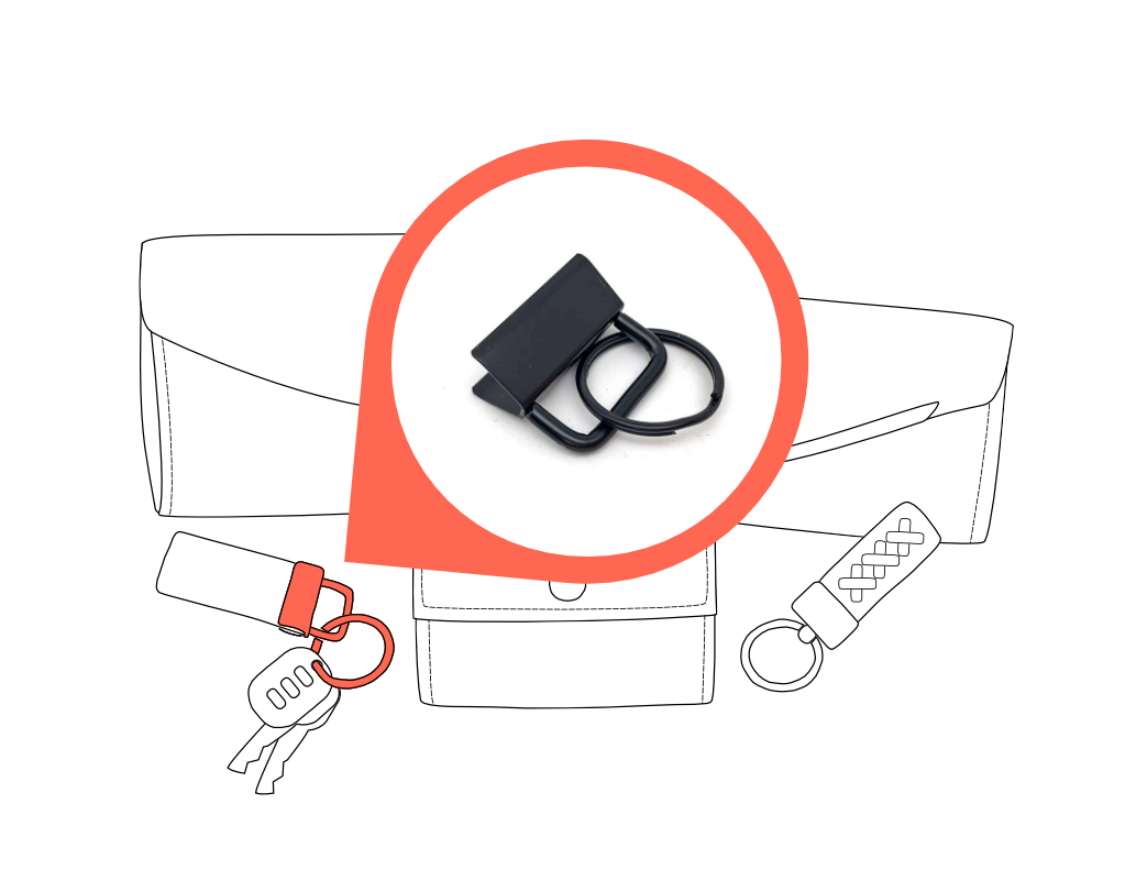 Illustrated key strap with closeup of basic key fob kit
